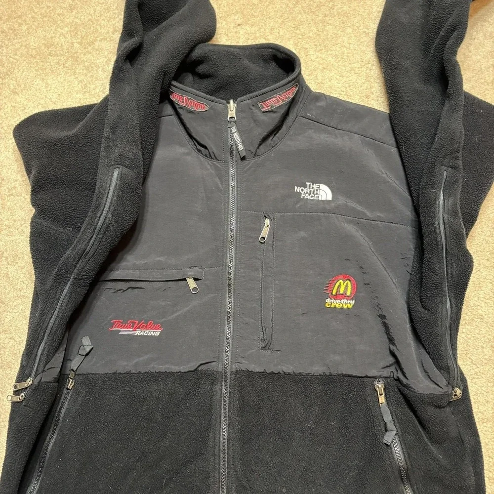 Vtg The North Face‎ Denali Fleece Jacket Mens XL Black Racing McDonalds USA 90s